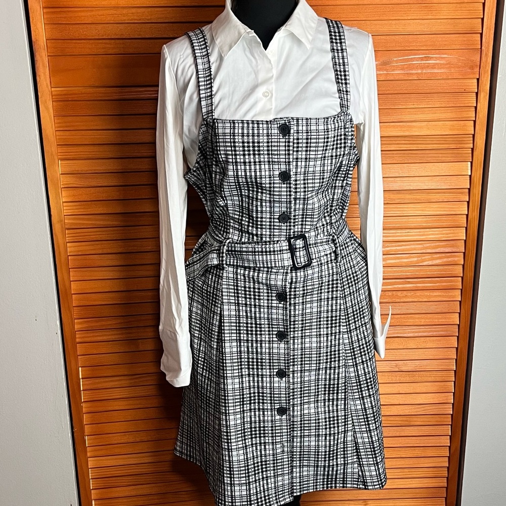 So Black & White A Line Button Up Dress